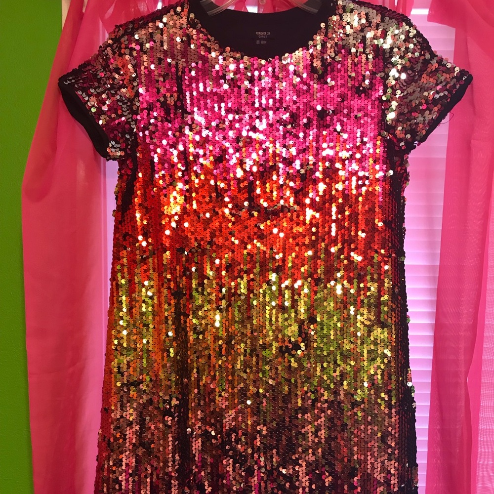 Girls Multi-Color Mini Sequin Party Dress